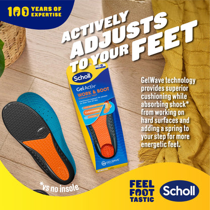Scholl GelActiv Work Insoles for Men, All Day Comfort at Work, Shock Absorption and Comfort Cushioning with GelWave Technology, UK Size 7-12