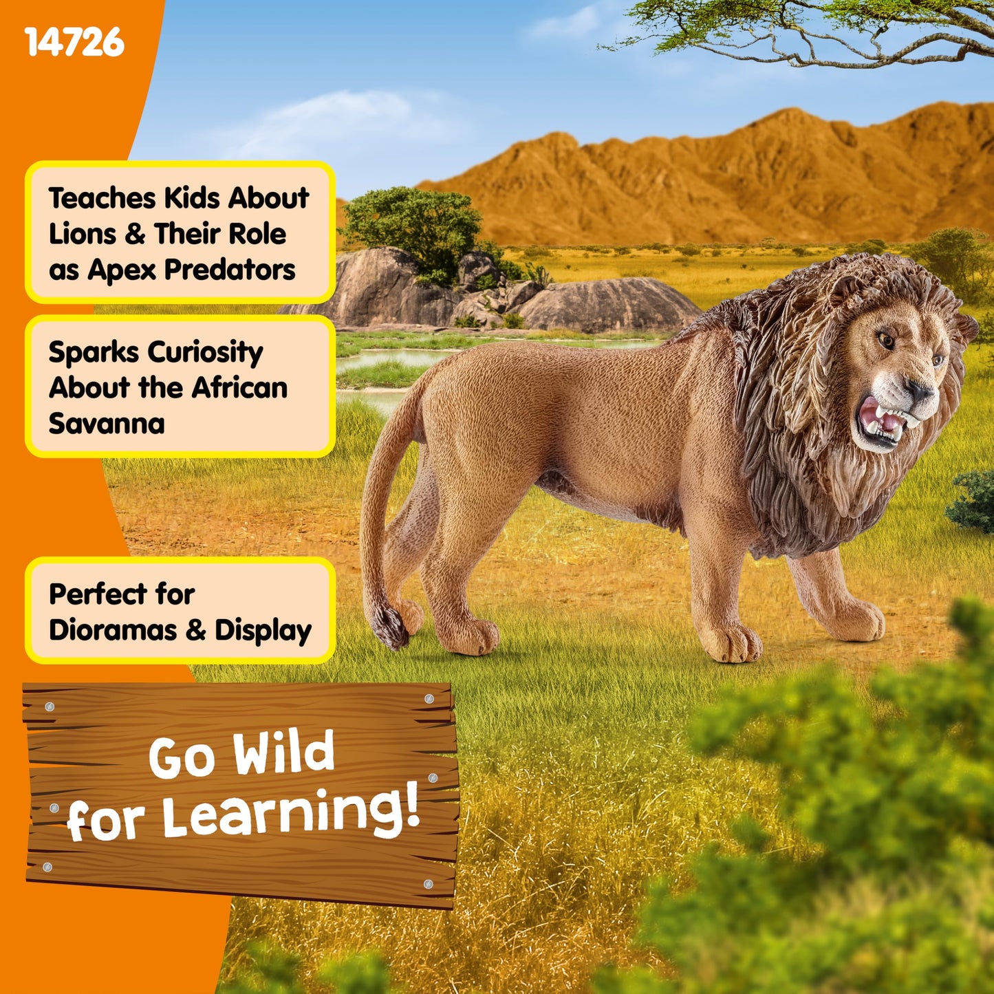 SCHLEICH 14726 Lion, roaring Wild Life Toy Figurine for children aged 3-8 Years