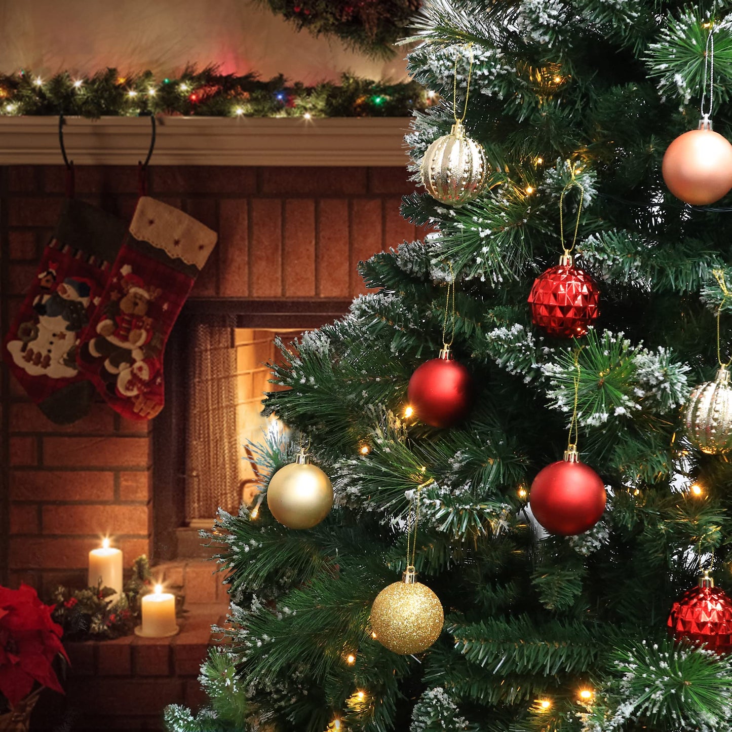 45Pcs 6cm/2.36inch Christmas Balls Glitter Christmas Tree Ornaments Hanging Christmas Home Decorations for Home House Bar Party（Red/Gold