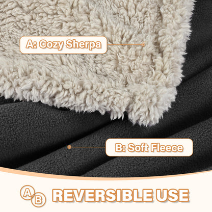 Pawsee Waterproof Dog Blanket Washable, Sherpa Fleece Pet Blanket for Puppies Cats Dogs, Reversible Waterproof Protector Cover for Dog Sofa Bed, 125 x 75 cm, Gray/Tuape