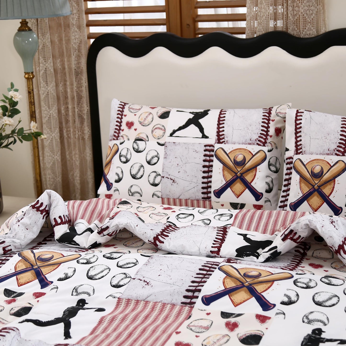 SDIII Baseball Comforter Twin Set 3 Pieces, Soft Microfiber Lightweight Sports Bedding Comforter Set Twin for Boys Girls and Baseball Lovers