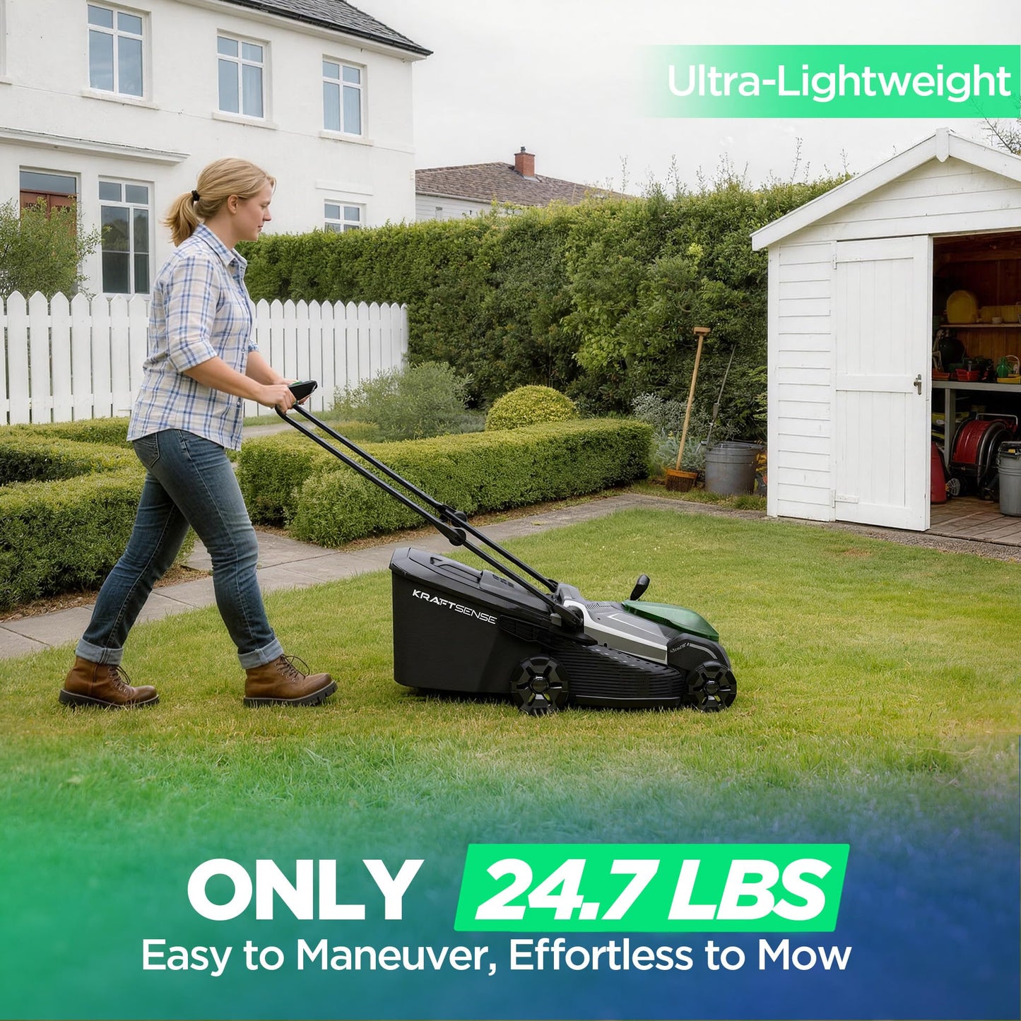 KraftSense 18" Electric Lawn Mower, 40V Cordless Lawn Mower with 2x5.0Ah Batteries, Brushless Motor, 2-in-1 Mulching & Bagging, 6-Position Height Adjustment, for Medium Yards