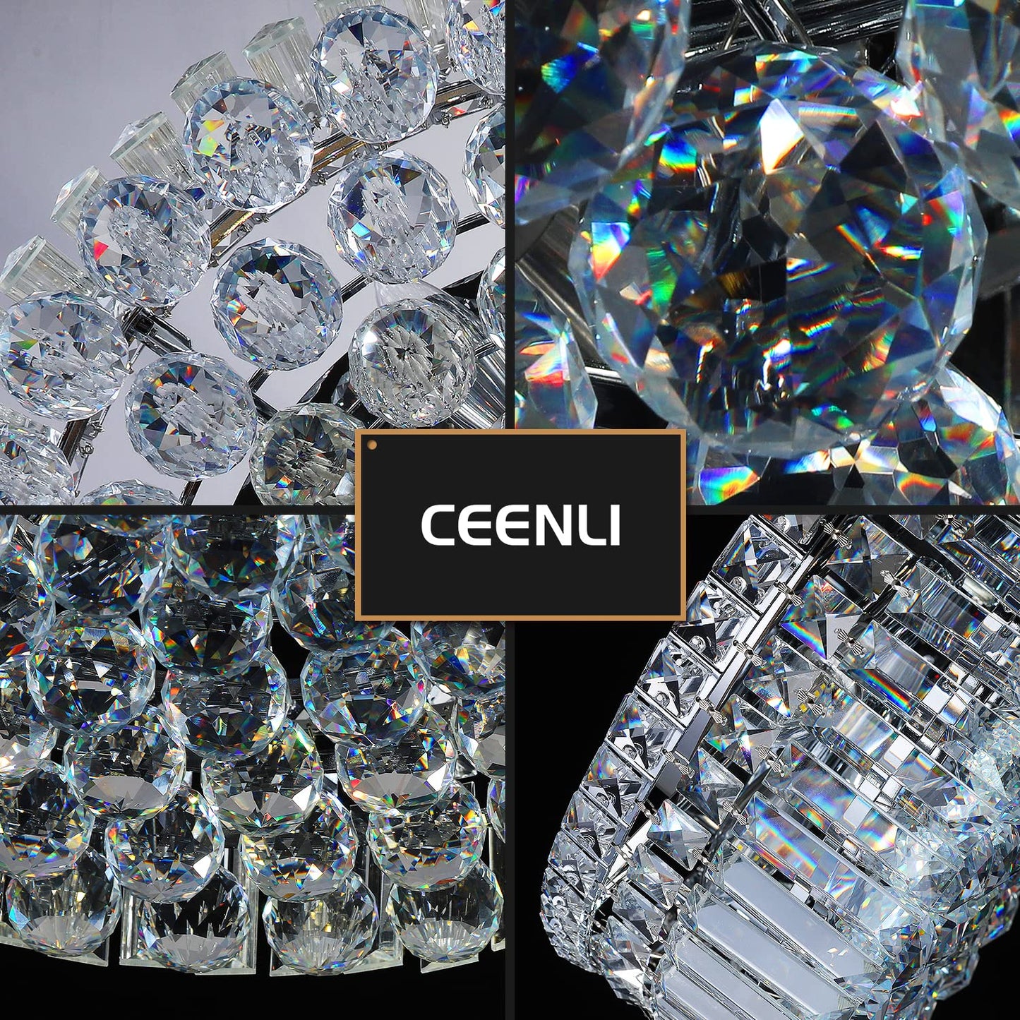 CEENLI 6-Lights Crystal Flush Mount Chandelier Light Fixture with K9 Crystals Modern Ceiling Lights Elegant Pendant Lamp for Bedroom,Hallway,Bar,Living Room,Dining Room,H5.9 xW20 (Bulbs Not Included)