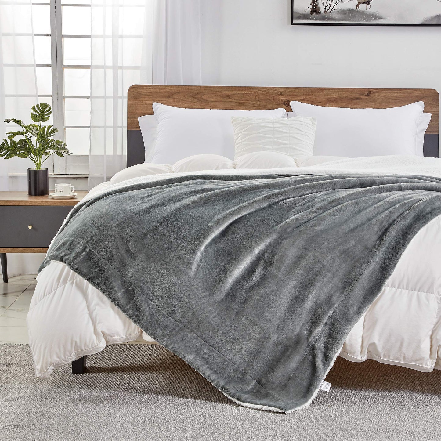 Softan Sherpa Throw Blanket Super Soft Non Shedding Reversible Ultra Luxurious Plush Blanket (50 X 60 inches, Grey)