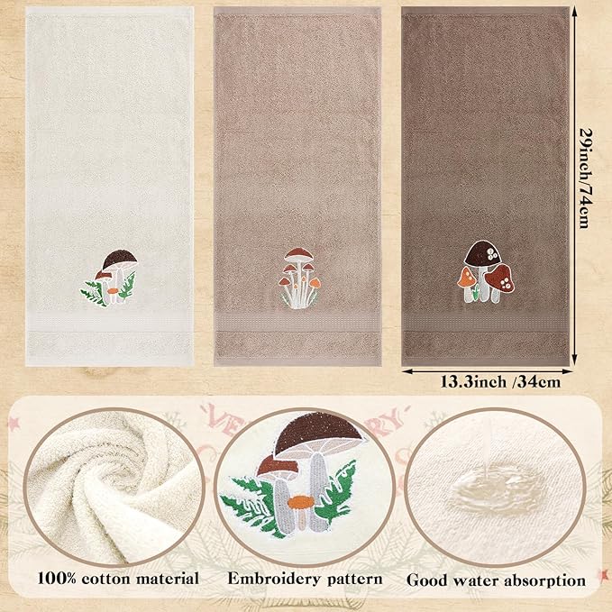 3 Pcs Mushroom Decorative Hand Towels