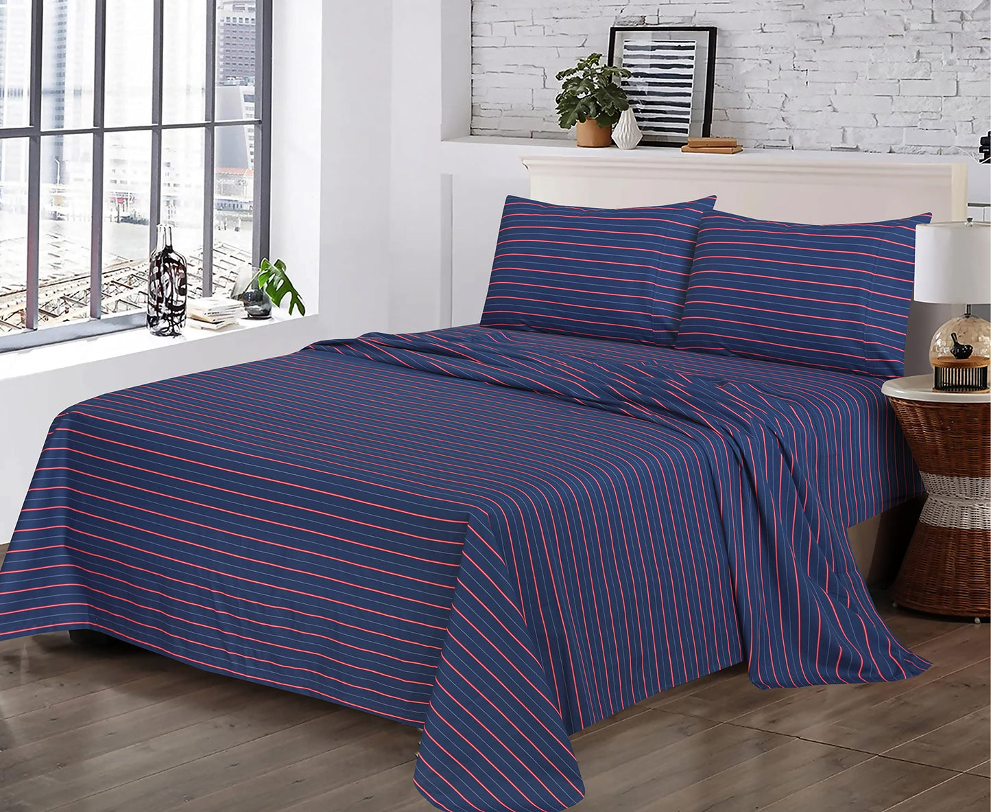 RUVANTI 100% Cotton Percale Sheets Full Size, Nautical