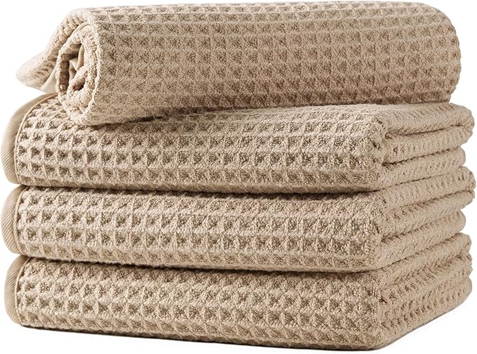 Microfiber Waffle Hand Towels, 4 Pieces, Fast Drying, Lint Free 430 GSM