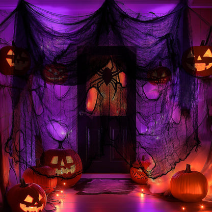 Nirohee 30x433 In Halloween Spider Web Black Creepy Cloth,900 Sqft Spider Webs Halloween Decorations with 100 Fake Spiders,Scary Spooky Gauze with Holes for Haunted House,Yard,Wall,Lawn,Garden,Horro