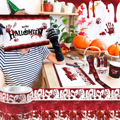 GLKTOPO 12 Rolls Halloween Washi Tape Bloody Pattern Spooky Bloodstain Skull Masking Tapes for Theme Scrapbook Journal DIY Decorative Craft Gift Wrapping - 12 Style - 16.4Ft