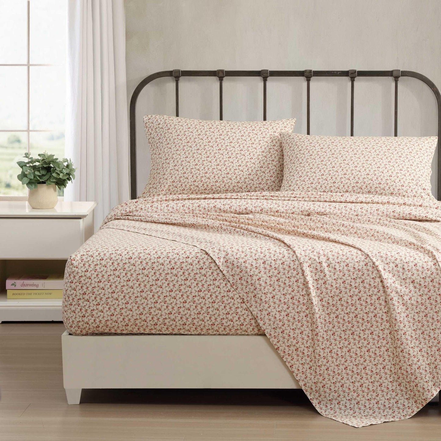 Laura Ashley - King Sheets, Cotton Percale Bedding Set, Lightweight & Breathable Home Decor, Oeko-Tex Certified (Sweet Success Pink, King)