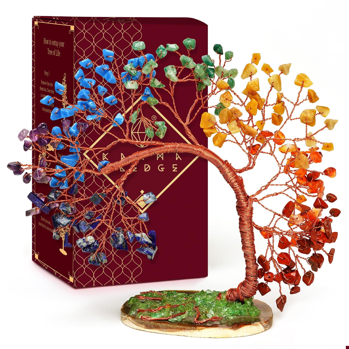 KARMAPLEDGE 7 Chakra Tree of Life for Home, Office, Room, Wall Decor to Bring Money & Good Luck, Handmade Healing Crystal Tree Gifts for Women, Men, Mom & Dad, Unique Gifts for Birthday & Anniversary