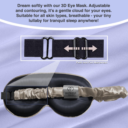 MATASSE Silk Eye Mask for Sleeping with Adjustable Elastic Band - 3D Contoured, Eye Cover Sleep Mask w/Genuine Mulberry Silk Including The Strap for Women, Men (Black)