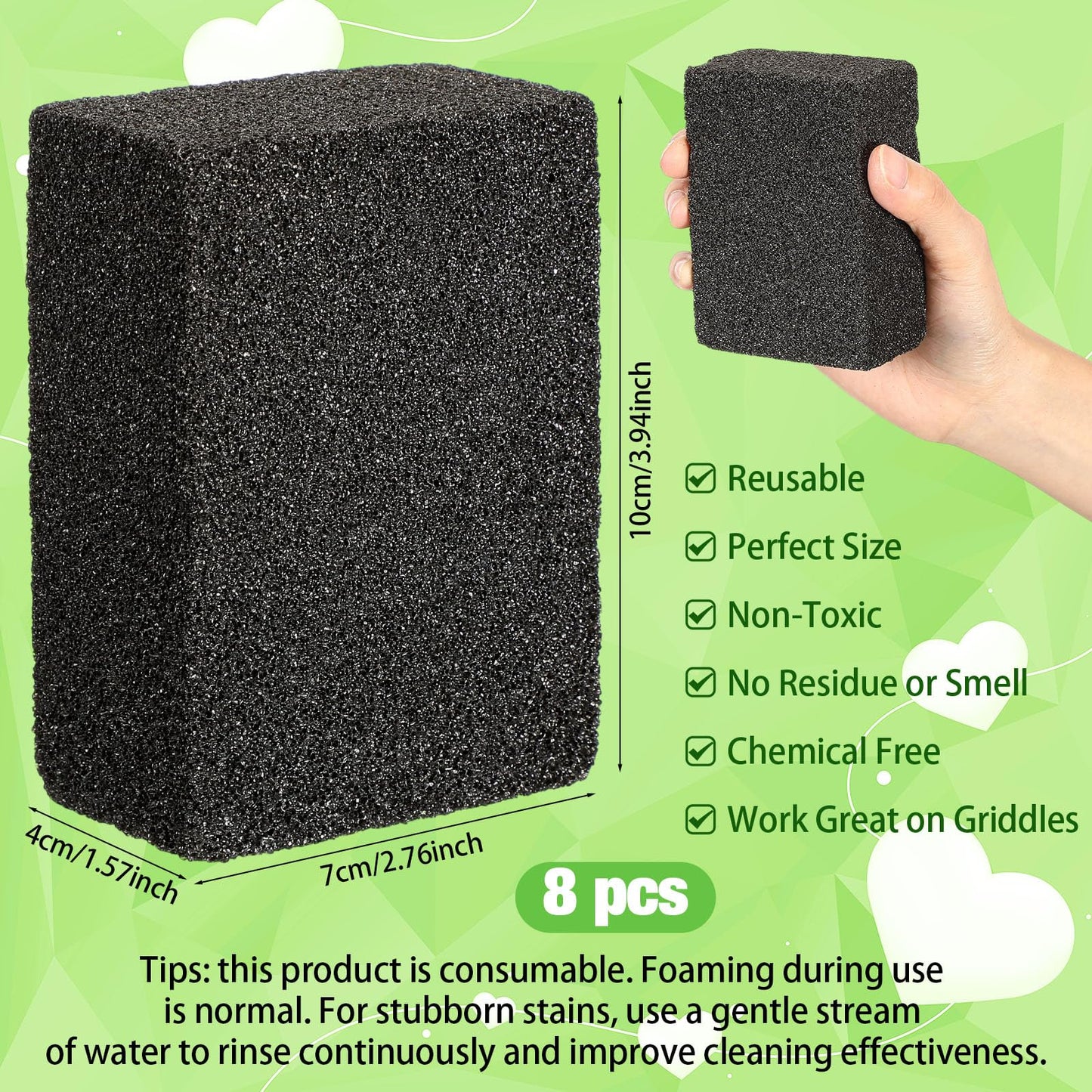 Zhehao 8 Pack Heavy Duty Grill Cleaning Brick Bulk Pumice Stone Cleaner Tool Cleans and Sanitizes Restaurant Flat Top Grills Reusable for Home Restaurant Griddles, Flat Top BBQ Grates Outdoor Cleans