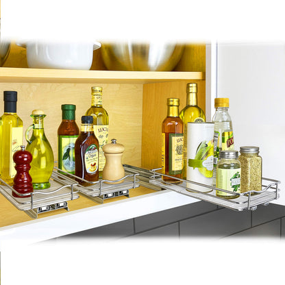 LYNK PROFESSIONAL® Pull Out Spice Rack Organizer for Inside Kitchen Cabinets - 4-1/4 inch Wide - Slide Out Drawer – Chrome Sliding Spice Cabinet Organization Shelf Racks - 2 Tier