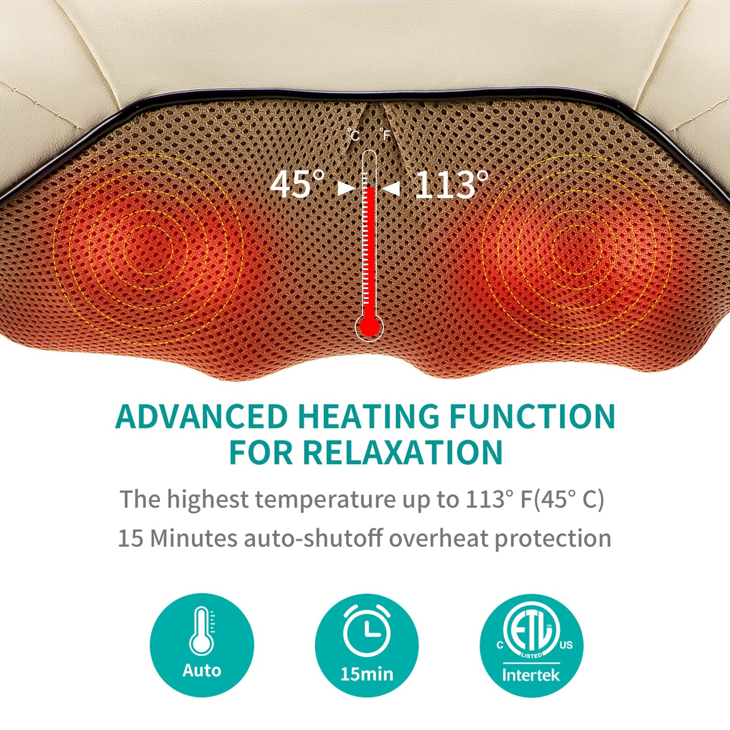 Nekteck Neck Massager for Pain Relief Deep Tissue, FSA Eligible Shiatsu Back Massager with Heating 3D Kneading Massage Pillow for Shoulder Leg Muscle, Office Home Car Use, HSA Eligible, Plug-in Use