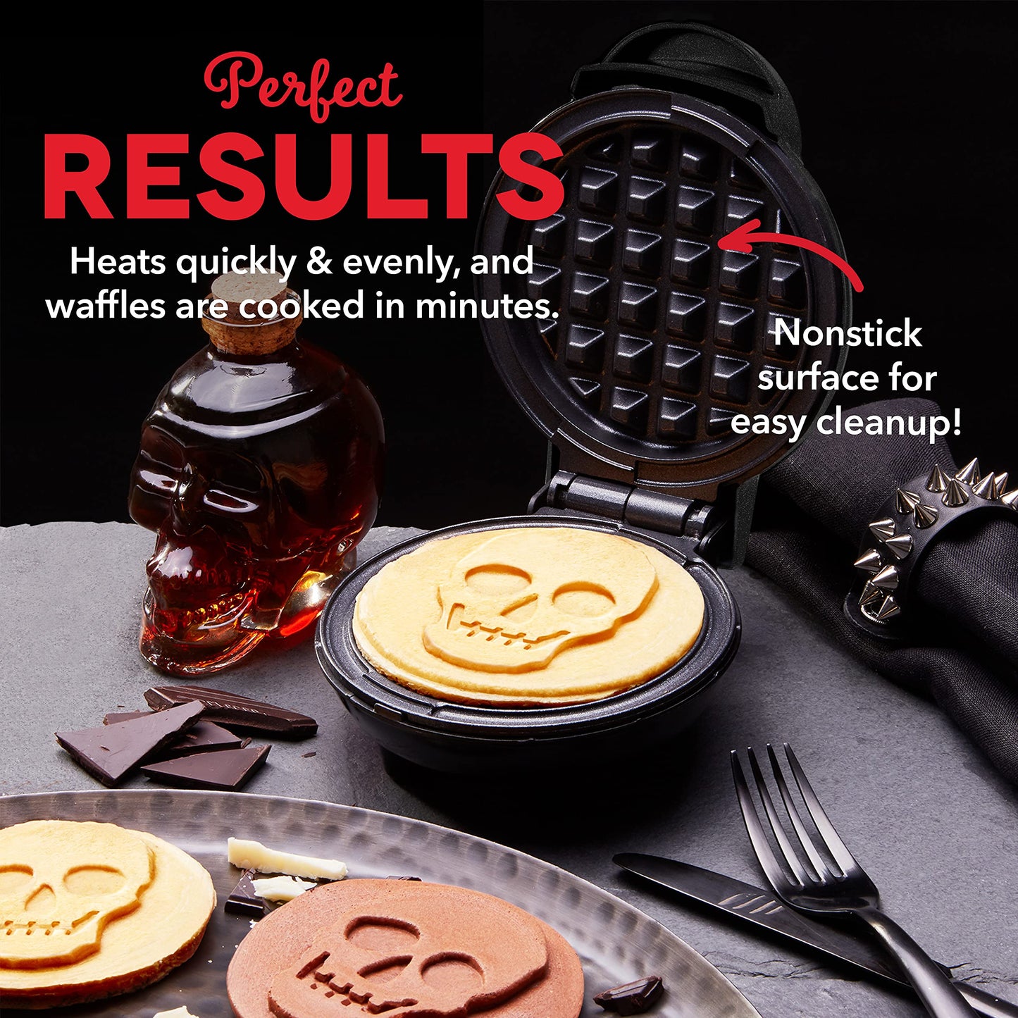 Dash Mini Waffle Maker (2 Pack) for Individual Waffles Hash Browns, Keto Chaffles with Easy to Clean, Non-Stick Surfaces, 4 Inch, Halloween, Black and Orange