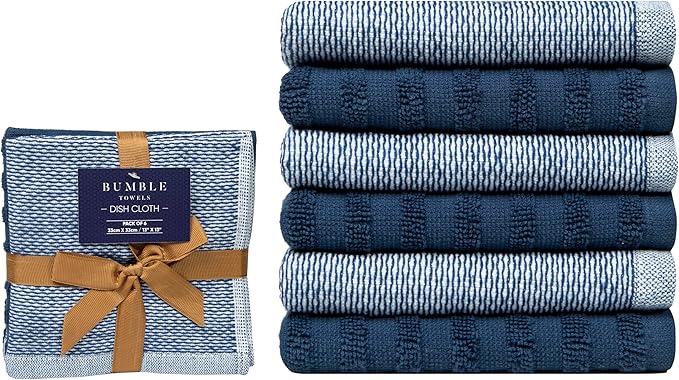 Bumble Premium Dish Cloths 13"x13" | 100% Natural Ring Spun Cotton | 400 GSM |