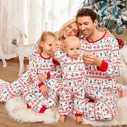 PopReal Christmas Pajamas for Family, Matching Family Christmas PJs Sets Blue Elk Tree Printed Top Sleepwear