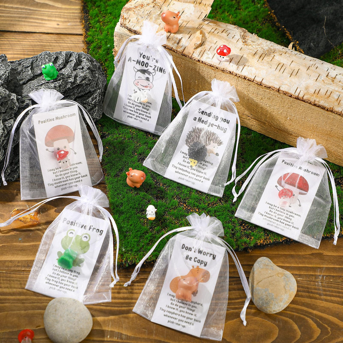 Fumete 25 Set Employee Appreciation Gift Bulk for Social Worker Volunteer Teacher Nurse Positive Resin Animal with Pun Motivation Note Card Inspirational Secretary Admin Assistant Thank You Gift