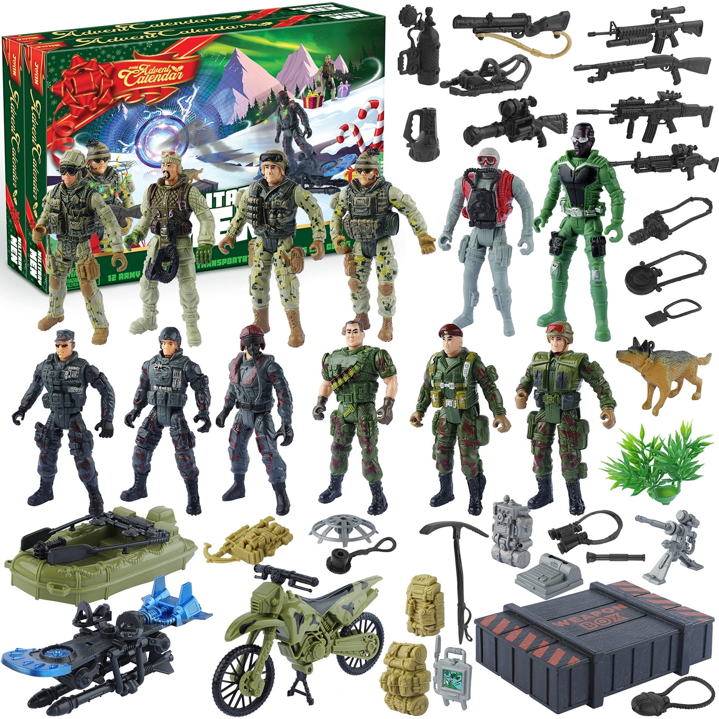 JOYIN 2025 Christmas Advent Calendar with Military Army Man, 24 Days Countdown Calendar with Soldier Action Figures & Weapons, Christmas Army Toys for Boys Kids Party Favors, Classroom Prizes Xmas Gift