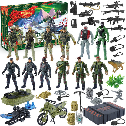 JOYIN 2025 Christmas Advent Calendar with Military Army Man, 24 Days Countdown Calendar with Soldier Action Figures & Weapons, Christmas Army Toys for Boys Kids Party Favors, Classroom Prizes Xmas Gift