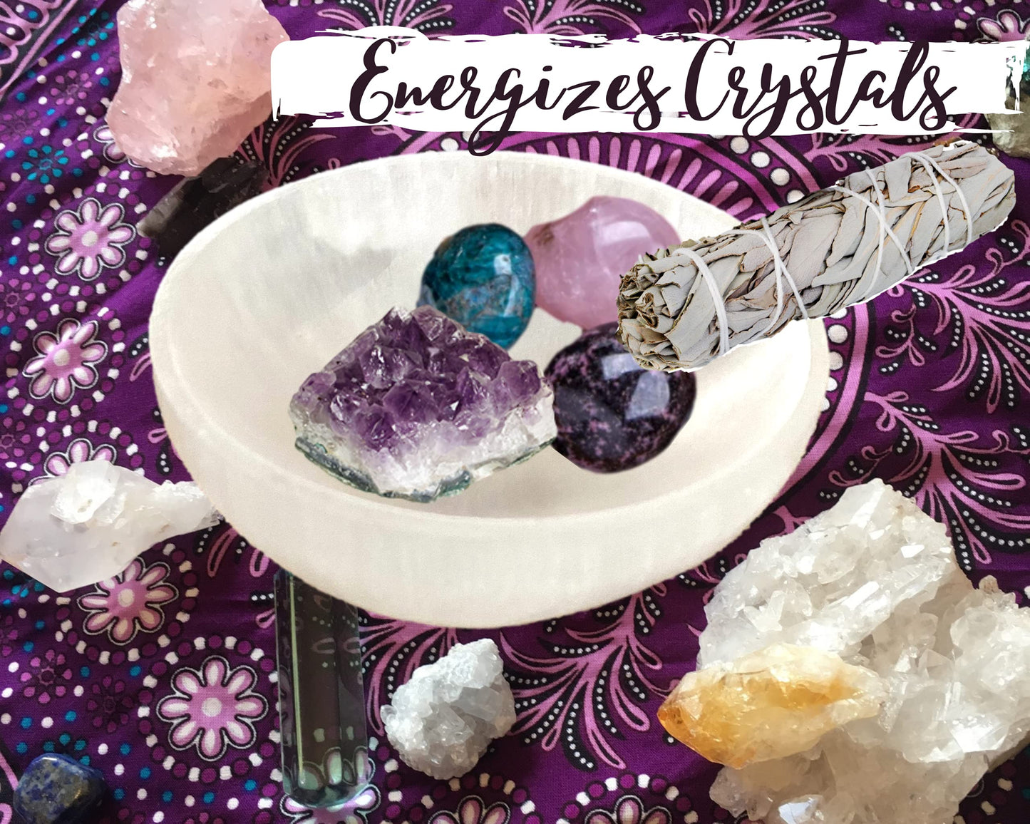 Worldly Finds Selenite Crystal Smudge Bowl 4 Inch, 6 Sizes, Hand-Carved, Moroccan Crystal Holder to Charge, Cleanse Crystals, Charging, Smudging Bowl, Spiritual Gifts, Wicca Supplies (4" Large)