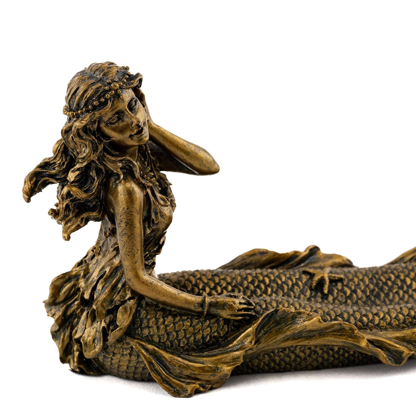 Top Collection Beach Mermaid Incense Holder Statue - Hand Painted Beautiful Mythical Creature with Bronze Antique Finish Look- 9-Inch Long Fragrance Incense Burner Figurine