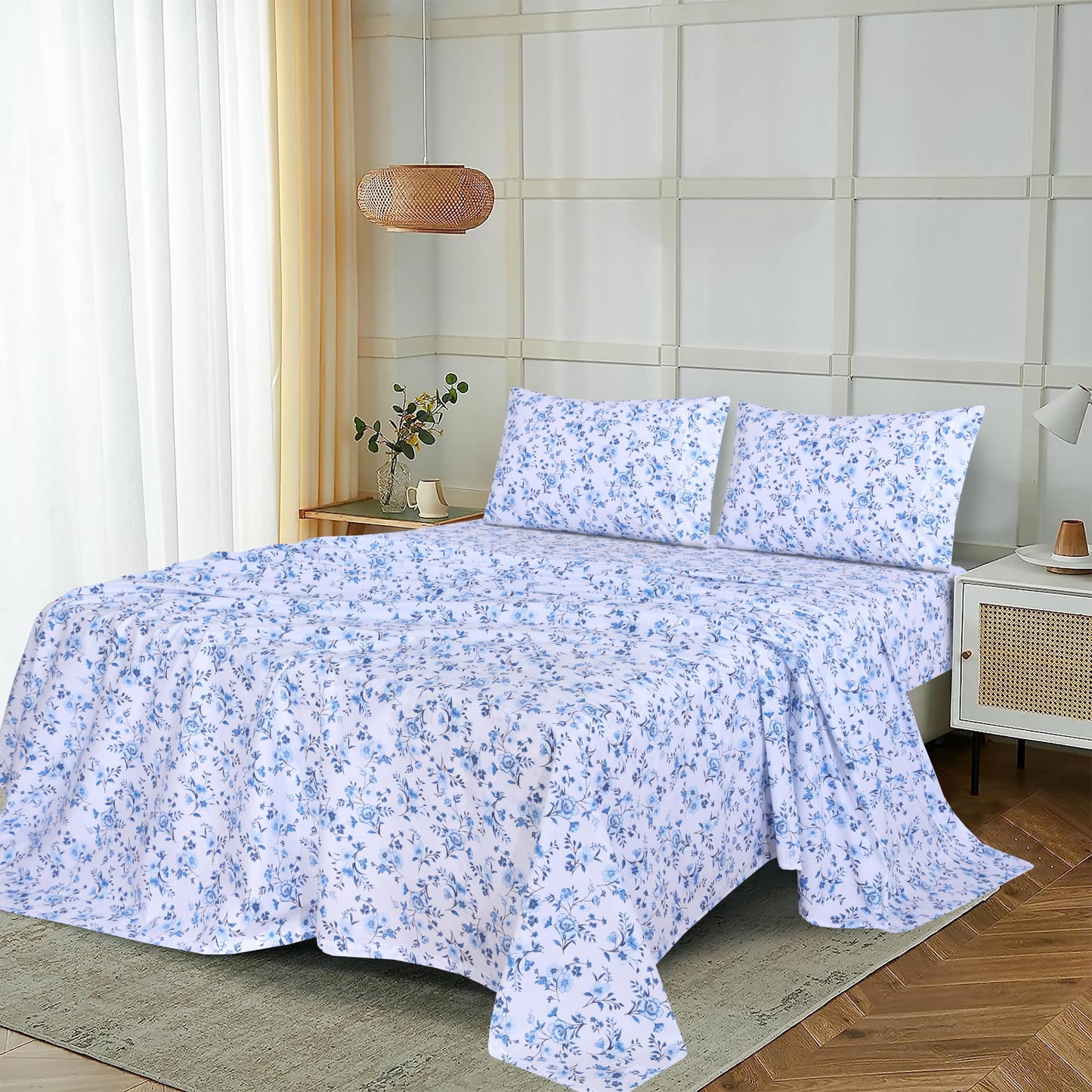 RUVANTI 100% Cotton Percale Sheets Queen Size – Crisp Cooling Bed Sheets for Hot Sleepers, Deep Pocket 16”, Soft Breathable & Durable Hotel-Style 4 Piece Set, Annual