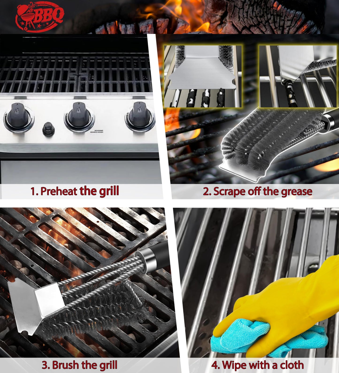 TNTOR Grill Brush, BBQ Cleaner Cleaning Brush with Stainless Steel Scraper, Bristles and Extra long Handle, BBQ Wire Brush for Charcoal Grill, Electric Grill, Gas Grill.
