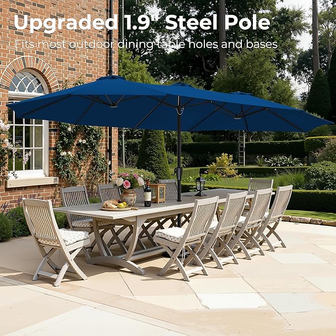 SUPERJARE 15FT Outdoor Umbrella for Patio, Double sided Pool Umbrellas with Fade Resistant Canopy, Large Table Umbrella for Deck, Market, Backyard - Navy Blue