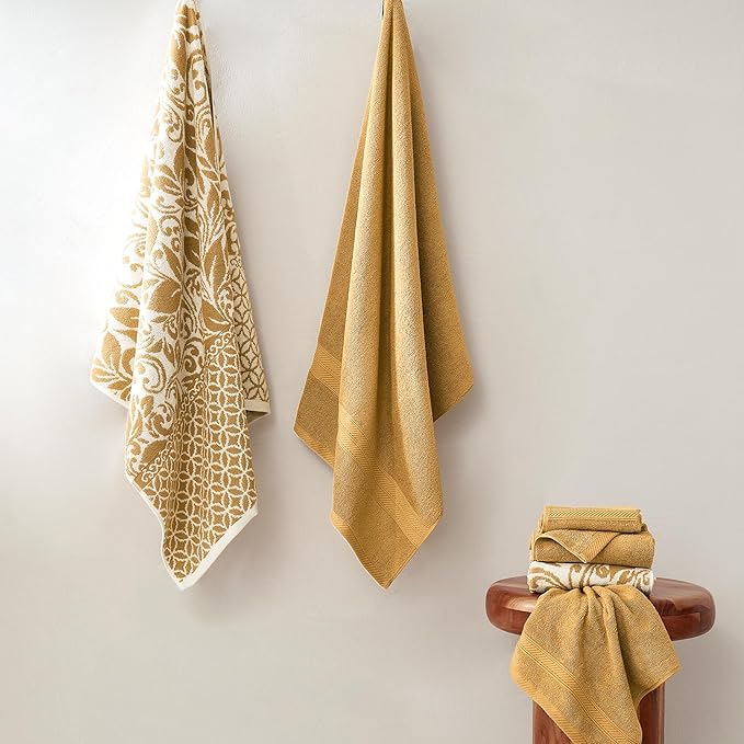 Modern Threads Trefoil Filigree 6-Piece 100% Cotton Towel Set – Reversible Yarn