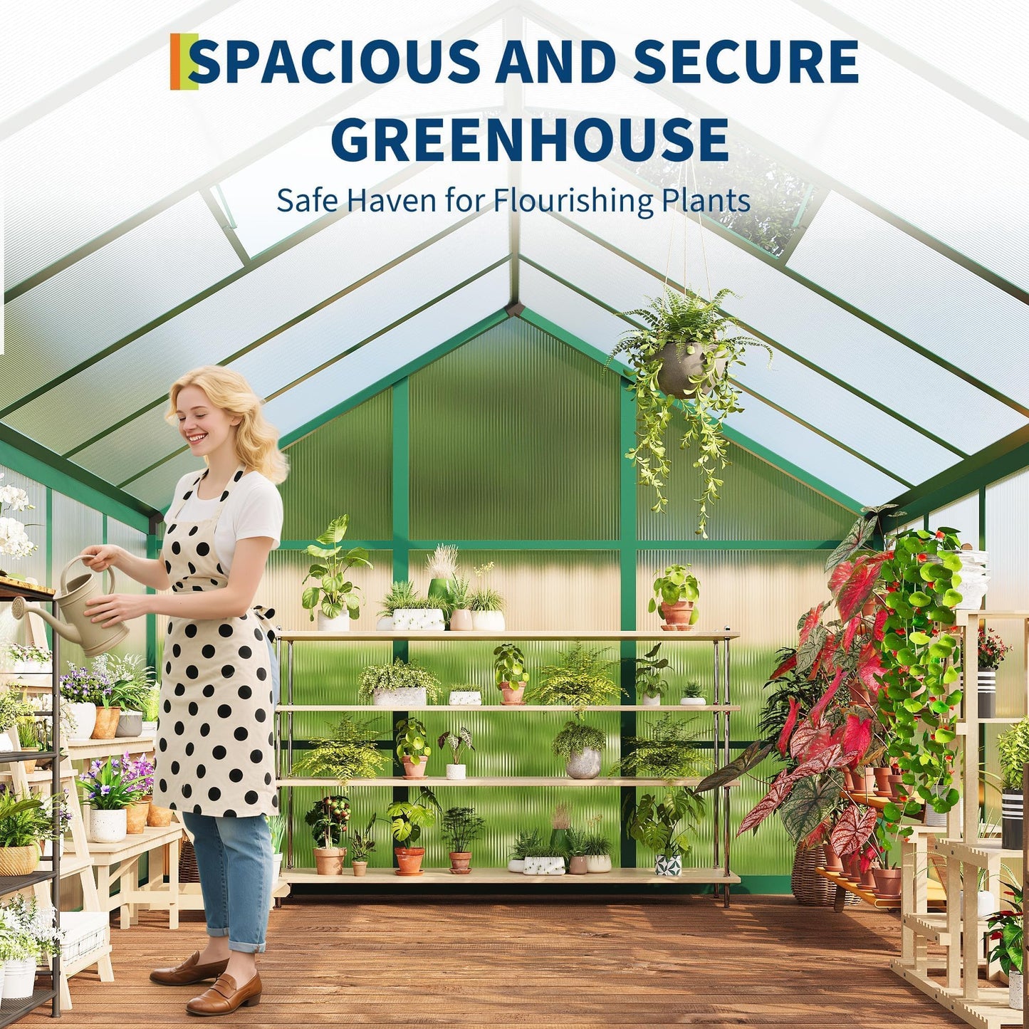 8X12 ft Greenhouse for Outdoors, Walk-in Greenhouse Kit with Aluminum Frame, Polycarbonate Panels, Adjustable Roof Vent, Sliding Door, Secure Lock for Outside Garden, Patio, Backyard