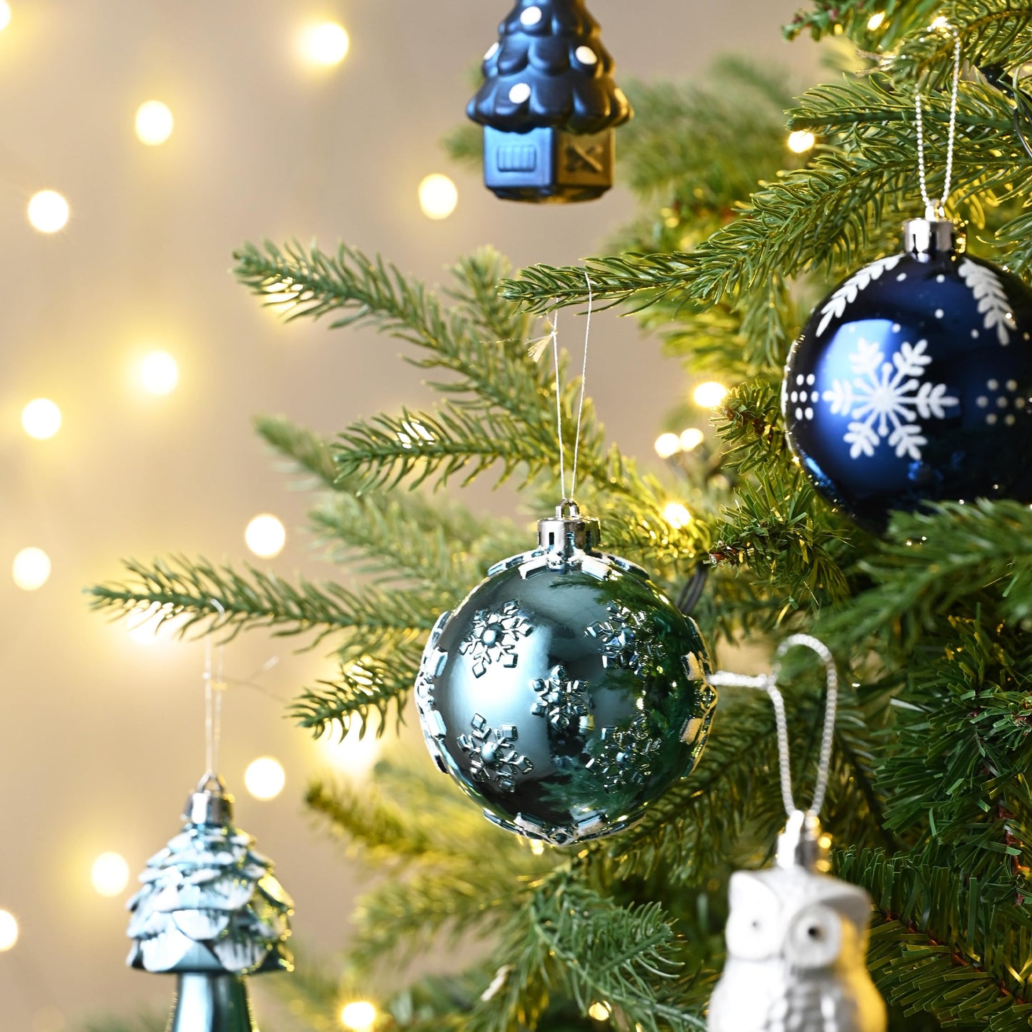 Valery Madelyn Christmas Tree Decorations Set, 80ct Navy Blue and Silver Shatterproof Christmas Ball Ornaments Bulk, Winter Wonderland Hanging Ornaments for Xmas Holiday Decor