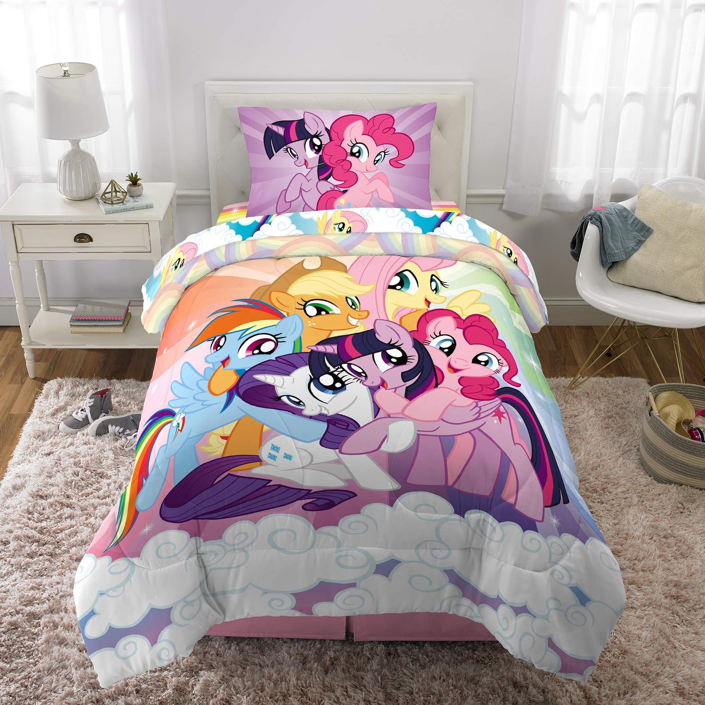 Franco Kids Bedding Super Soft Microfiber Comforter and Sheet Set, 4 Piece Twin Size, Unicorn My Little Pony