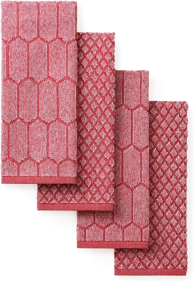 Martha Stewart Honeycomb Chambray Textured Kitchen Towel 4-Pack Set, 100% Cotton