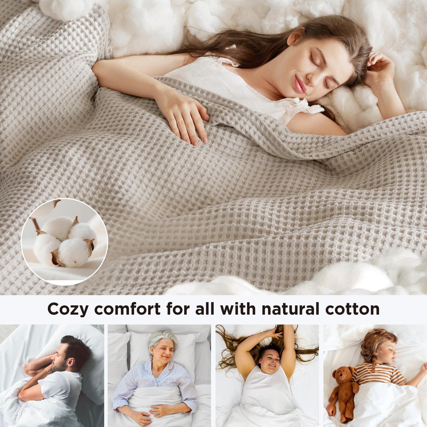 Bedsure 100% Cotton Throw Blanket for Summer, Ultra Soft Waffle Weave Linen Blanket for Couch Sofa Chair Bed, Thin Lightweight Breathable Bedding Gifts for Women, Men, Teens, Kids, 50"x70"