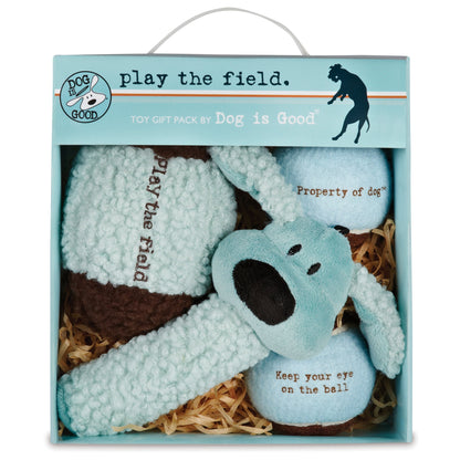 Dog is Good 4-Piece Dog Toy Gift Box – Play The Field Plush Toys Great for Games of Fetch to Exercise Your Dog