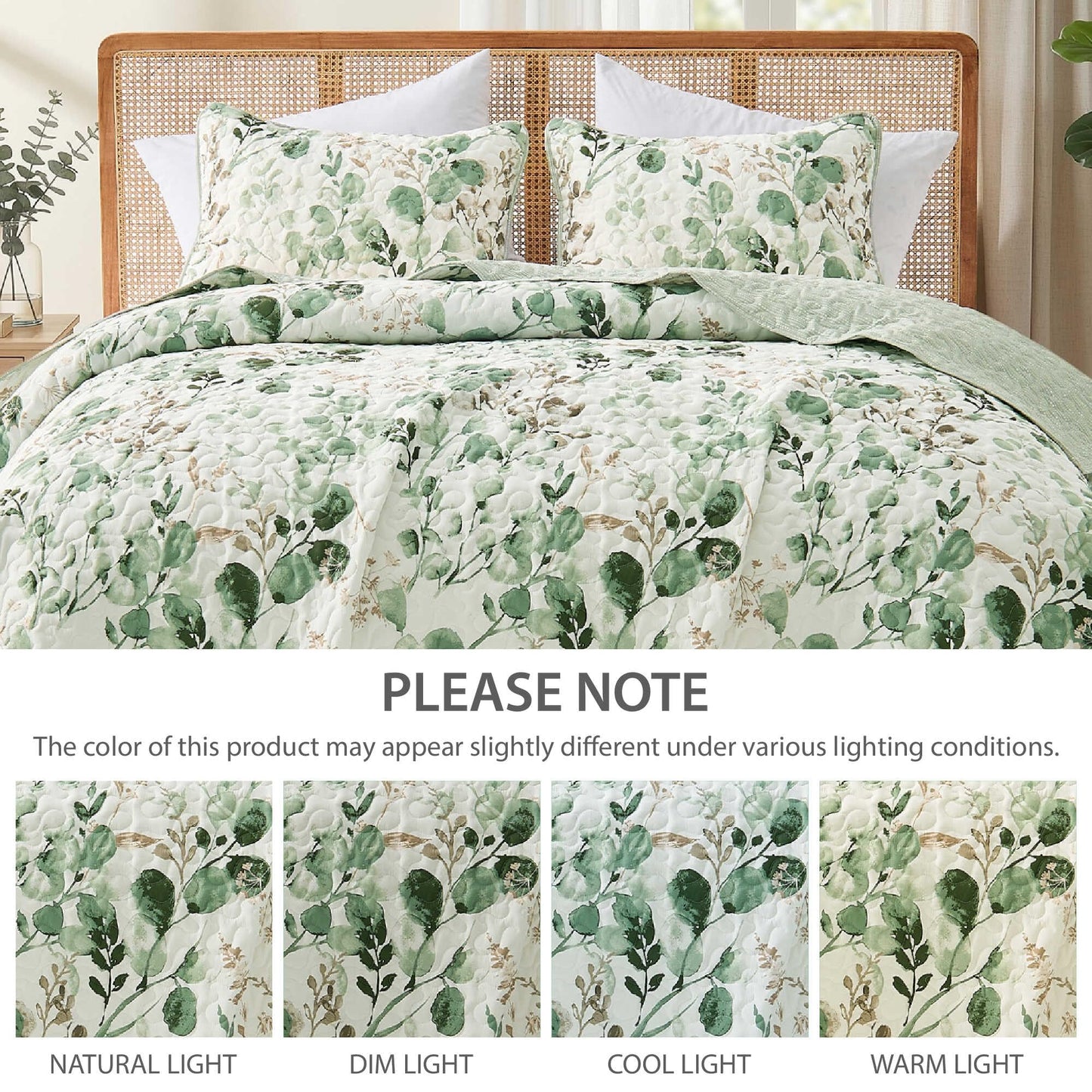 Regency Heights Quilt Set Quilted Bedspread Reversible Lightweight Floral Printed Oversized Quilted Bedding Set with Shams 2pc, Twin Size, Green