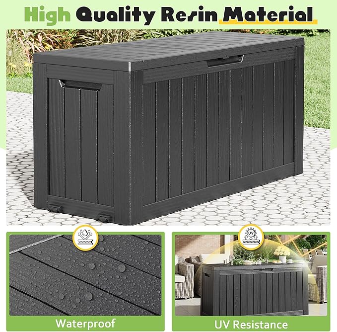 Outdoor Storage Box, Resin Deck Boxes Indoor and outdoor, Waterproof Storage Box Lockable Lid (Black, 75 Gallon)