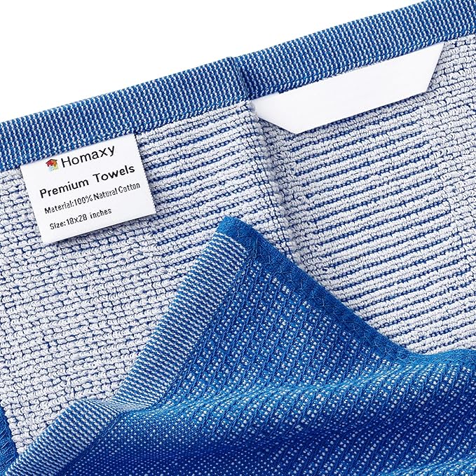 Homaxy Premium Kitchen Towels, Large Cotton Kitchen Hand Towels, Flat and Terry