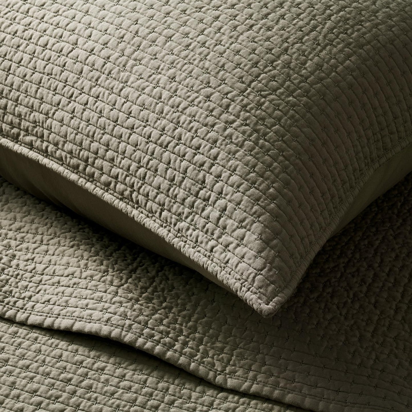 EVERGRACE Cotton Sateen Pick-Stitch Quilt Set King Size – 100% Cotton Coverlet Bedding, Pre-Washed Oversized Bedspread, Breathable All-Season Quilt Set with 2 Shams, Eucalyptus Green