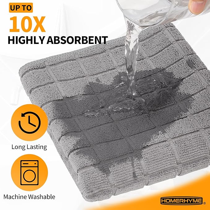 HOMERHYME Microfiber Hand Bath Towels, 6 Pack 25''*15'' Grey Bathroom Hand