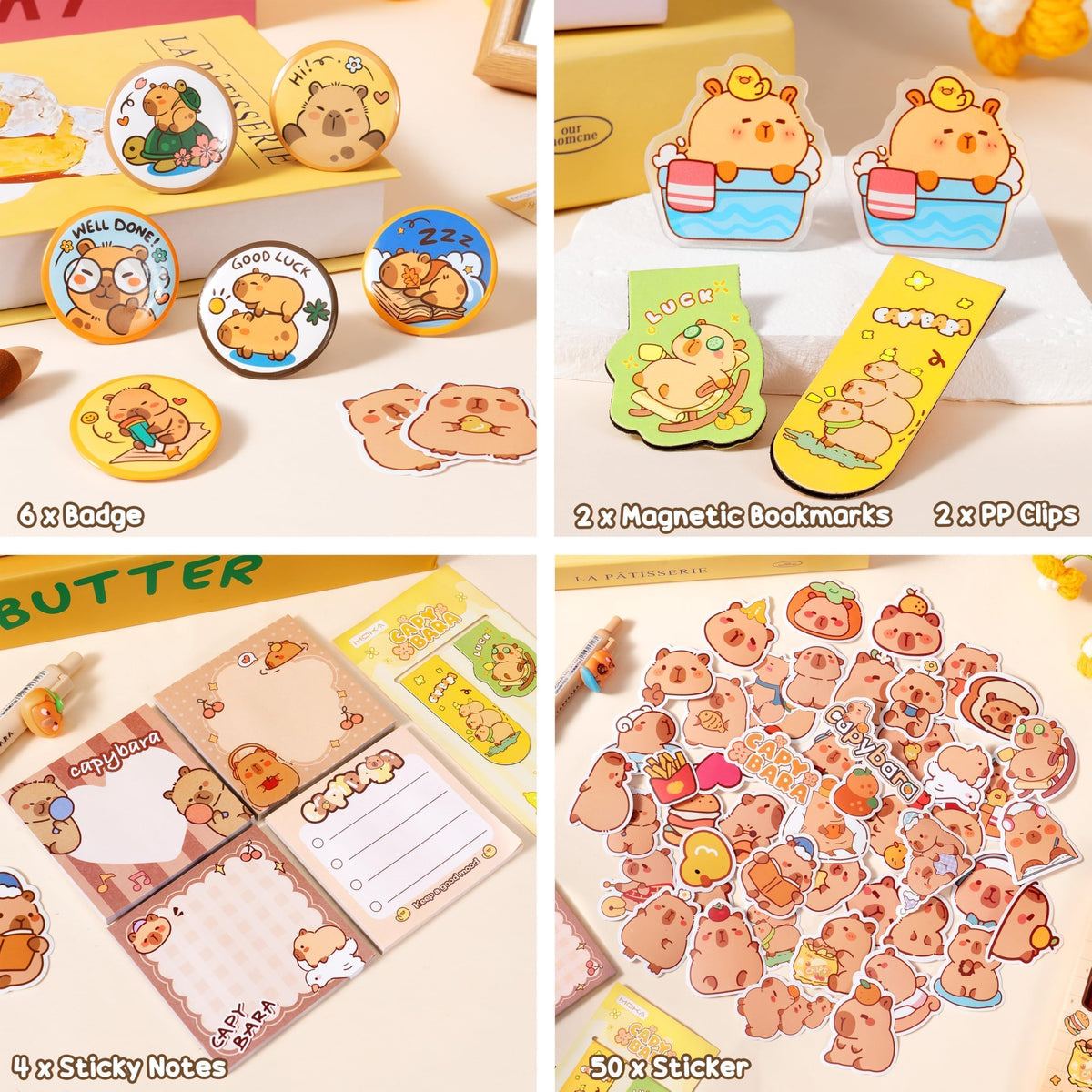 Kid School Supplies for Girl Age 5 6 7 8-12 13 14 Year Old, 36PCS Kawaii Tween Teen Girl Birthday Easter Gift Cute Capybara Stationery Set w/Pencil Case Gel Pen Pencil Sticker Notebook Sticky Note