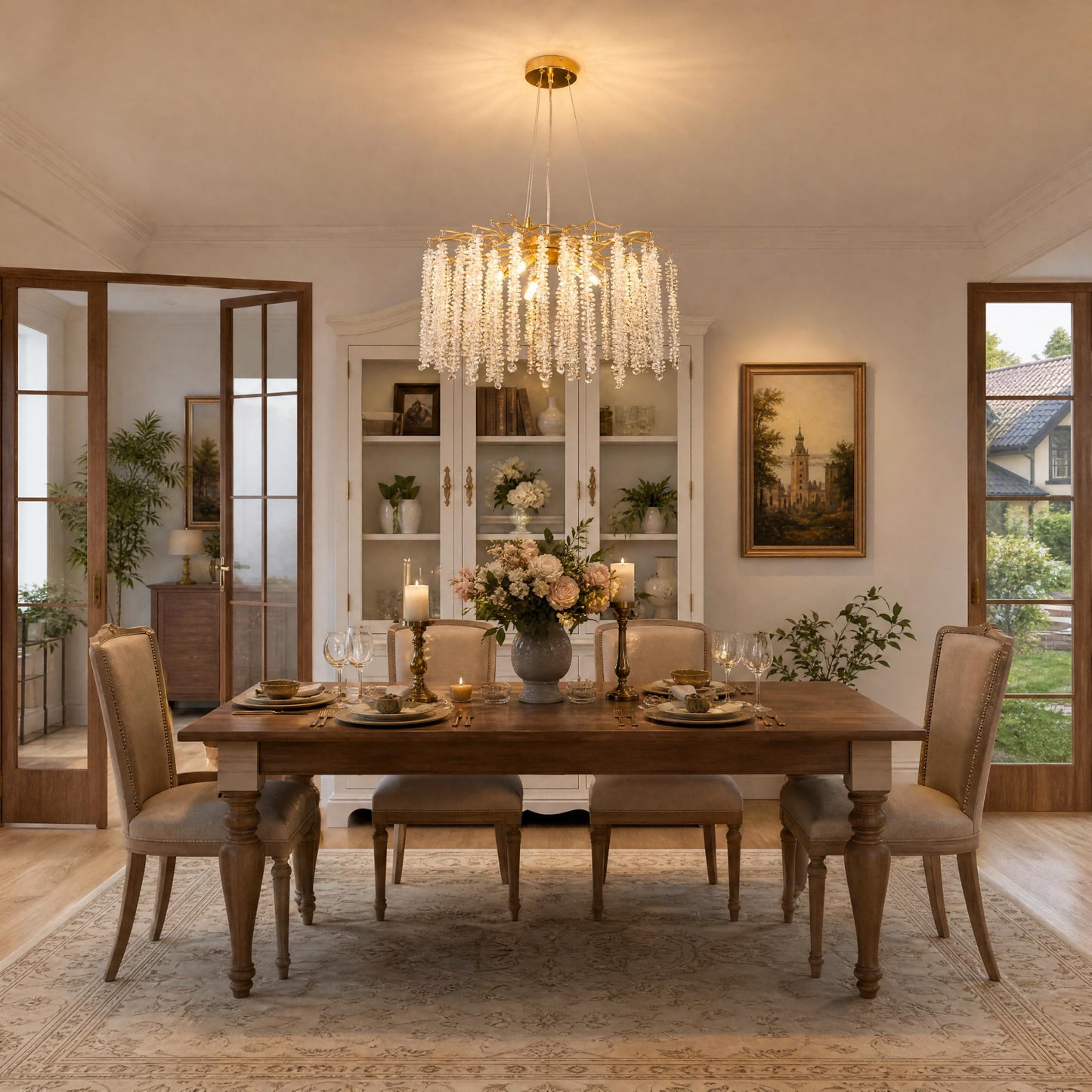 AKDXIRUN Gold Crystal Tree Branch Chandelier, 8-Light Modern Raindrop Pendant Light Fixture with Adjustable Chain & Dimmable, Luxury Unique Ceiling Light for Dining Room Living Room Bedroom, W24in