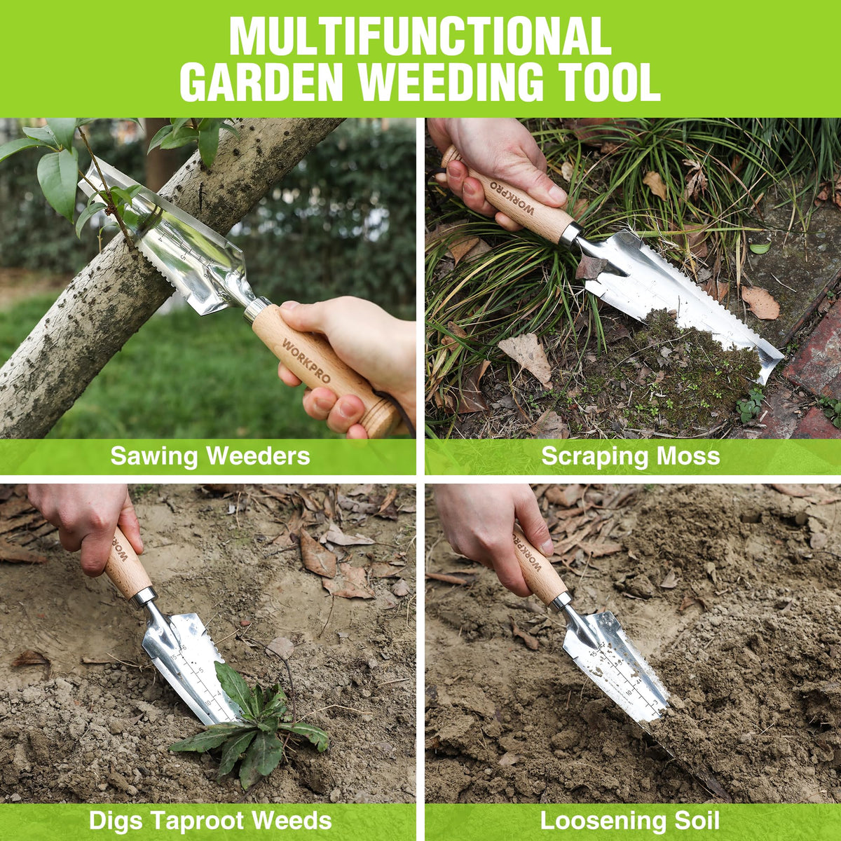 WORKPRO Garden Trowel with Wood Handle, Stainless Steel Narrow Hand Shovel, Multi- Use Flat Garden Trowel for Planting, Weeding, Transplanting, Digging, Small Weeding knife for Gardening