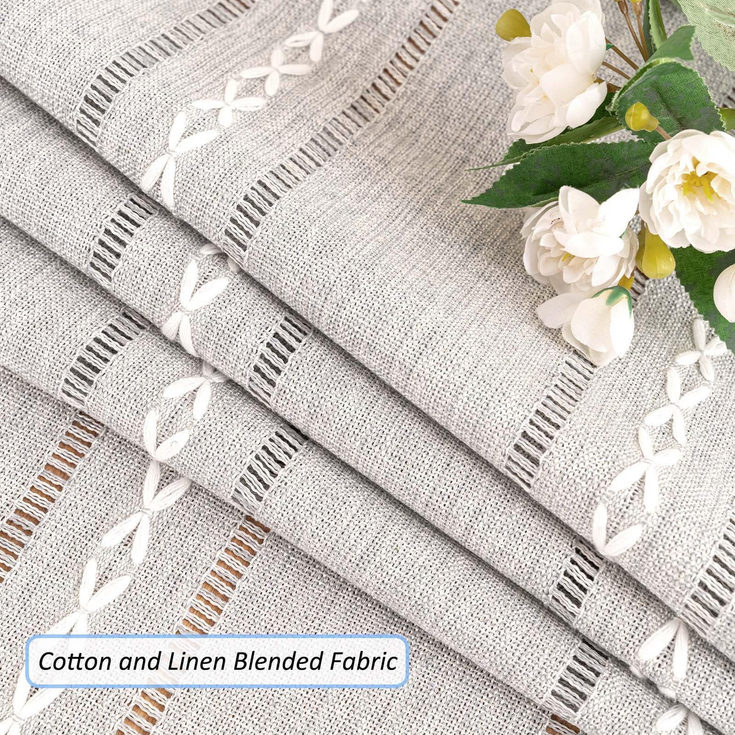 SIELUNO Linen Coffee Table Cloth, Rustic Farmhouse Coffee Table Cover for Living Room Tea Table Washer Dryer Fridge Top Dust Cover-Hollow Light Grey-20x60inch