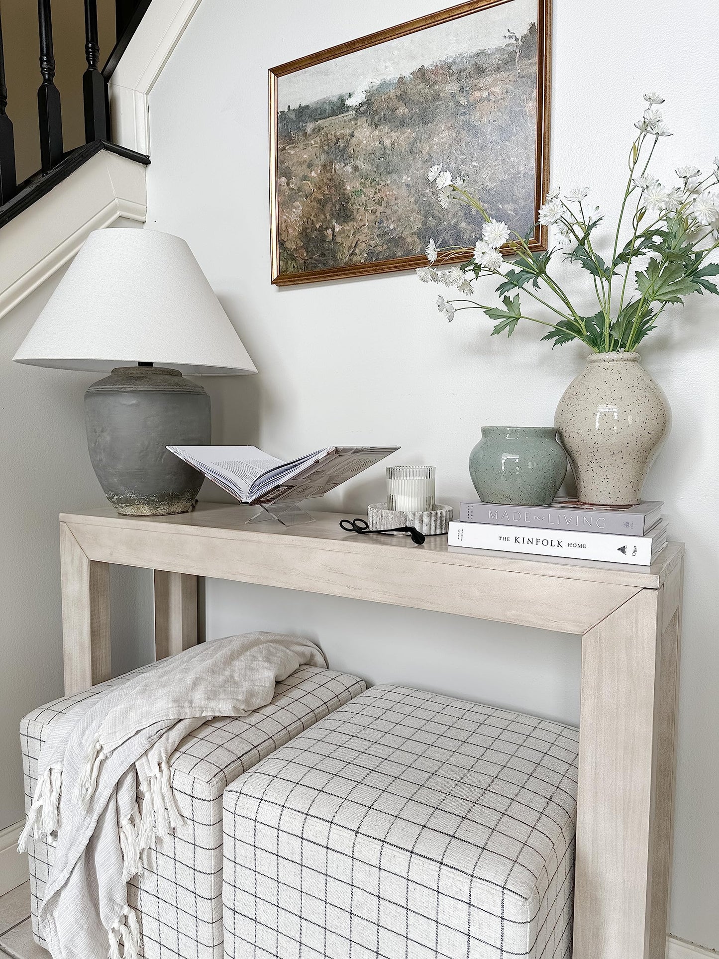 Plank+Beam Modern 46 Inch Console Table, Solid Pine Wood Entryway Table, Narrow Sofa Table for Hallway or Living Room, Seashell