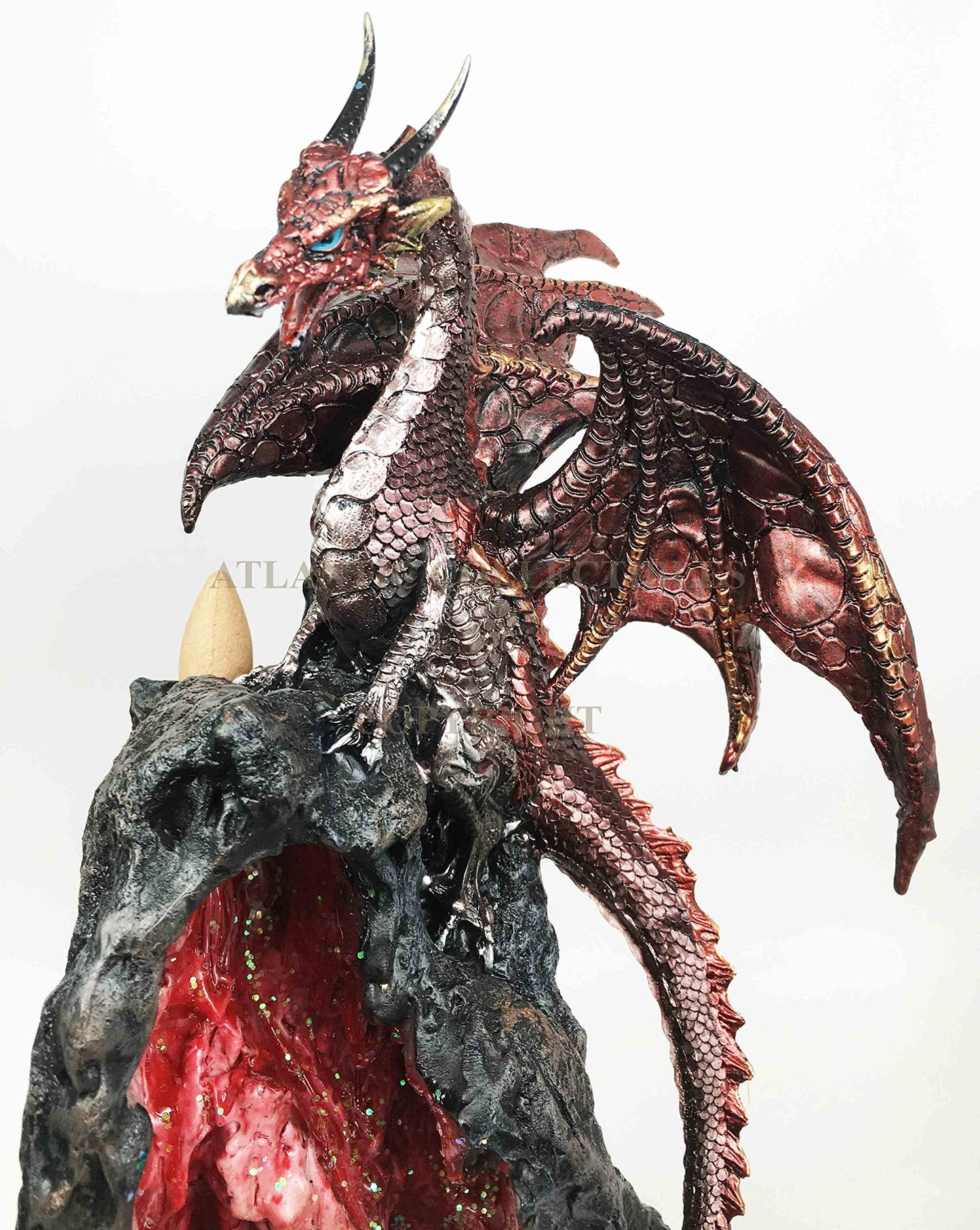 Ebros Red Ember Sapphire Quartz Dragon On Gemstone Geode Cave Mountain Statue 13" Tall with Backflow Incense Burner and Colorful LED Light Crystals Feature Fantasy Dungeons Dragons Decor Figurine