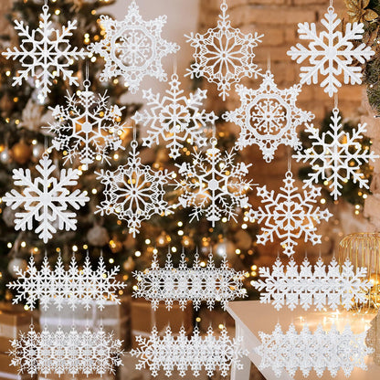 Lunmon 48 Pcs Christmas Crochet Snowflake Ornaments Winter Crocheted Snowflake Hanging Decor Crochet Doilies for Winter Wonderland Decorations Xmas Tree Home Wall Holiday Party Woven Gift, 6 Styles