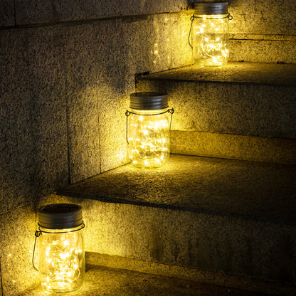 GIGALUMI Hanging Solar Mason Jar Lights, 6 Pack 30 Led Solar Lanterns Outdoor Hanging Lanterns, 6 Hangers and Jars Included. Great Outdoor Lawn Decorate for Patio Garden, Yard and Lawn